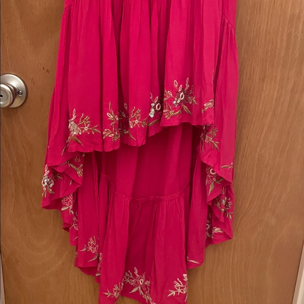 VENUS Pink Asymmetrical Dress with Floral Accents - Picture 3 of 7